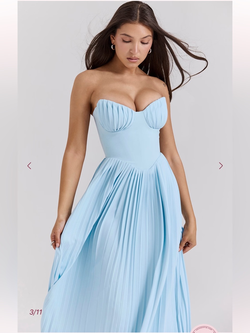 House of CB Strapless Pleated Light Blue Gown - Picture 3 of 12